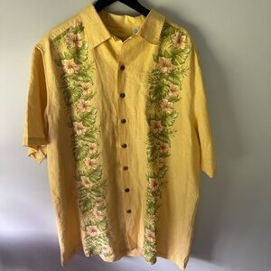 Men’s Caribbean Linen Blend Floral Hawaiian Short Sleeve Button Down Shirt Beach